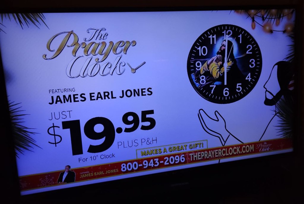 tv screen showing The Prayer Clock for just $19.95